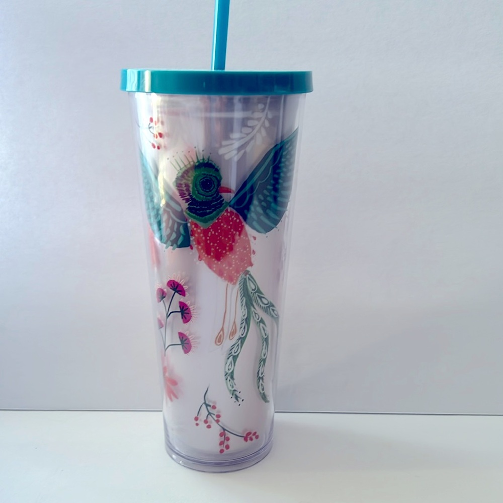 Starbucks 24oz Quetzal Bird‎ Flowers Teal Acrylic Tumbler New 2017